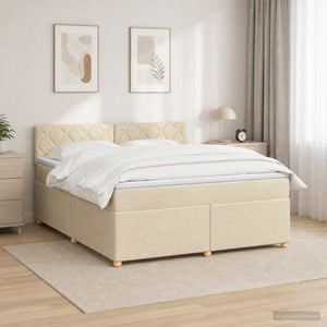 Κρεβάτι box spring με στρώμα Κρεμ 160 x 200 cm Ύφασμα - Pakobazaar
