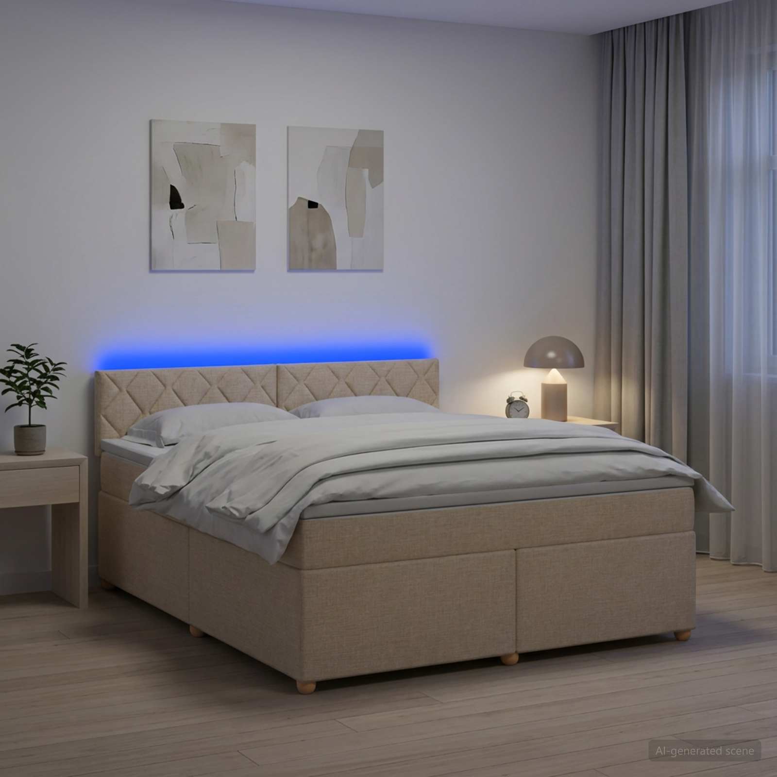 Κρεβάτι box spring με στρώμα Κρεμ 180 x 200 cm Ύφασμα - Pakobazaar