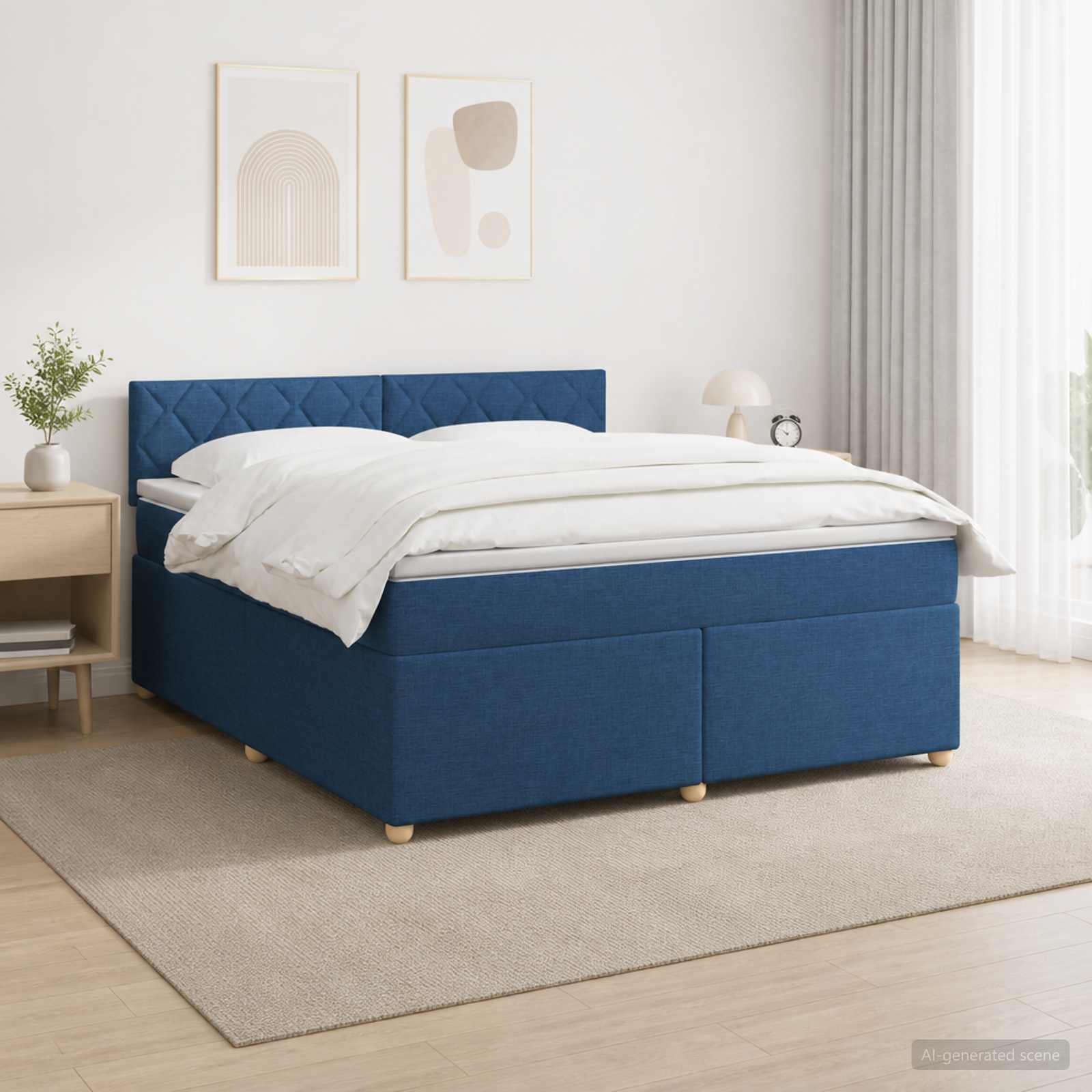 Κρεβάτι box spring με στρώμα Μπλε 160 x 200 cm Ύφασμα