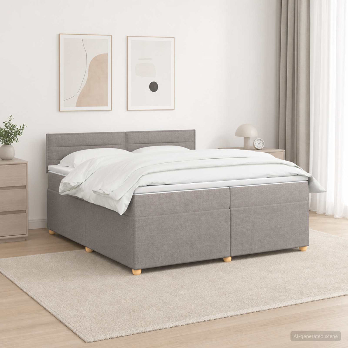 Κρεβάτι box spring με στρώμα Taupe 200 x 200 cm Ύφασμα - Pakobazaar