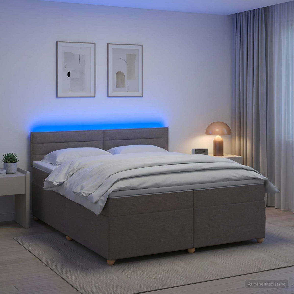Κρεβάτι box spring με στρώμα Taupe 200 x 200 cm Ύφασμα - Pakobazaar