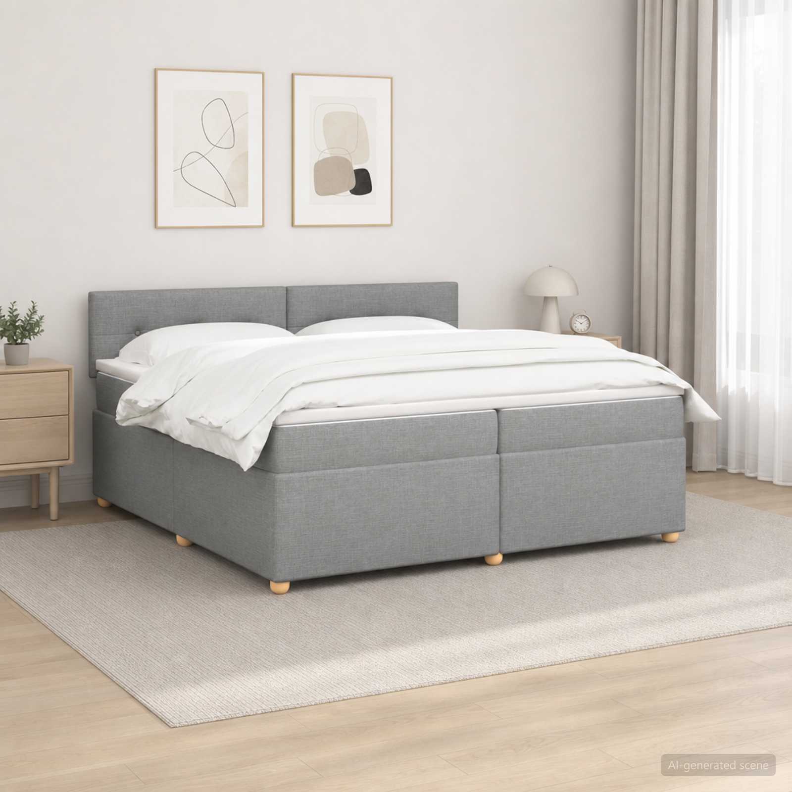 Κρεβάτι box spring με στρώμα Ανοιχτό γκρι 200 x 200 cm Ύφασμα - Pakobazaar