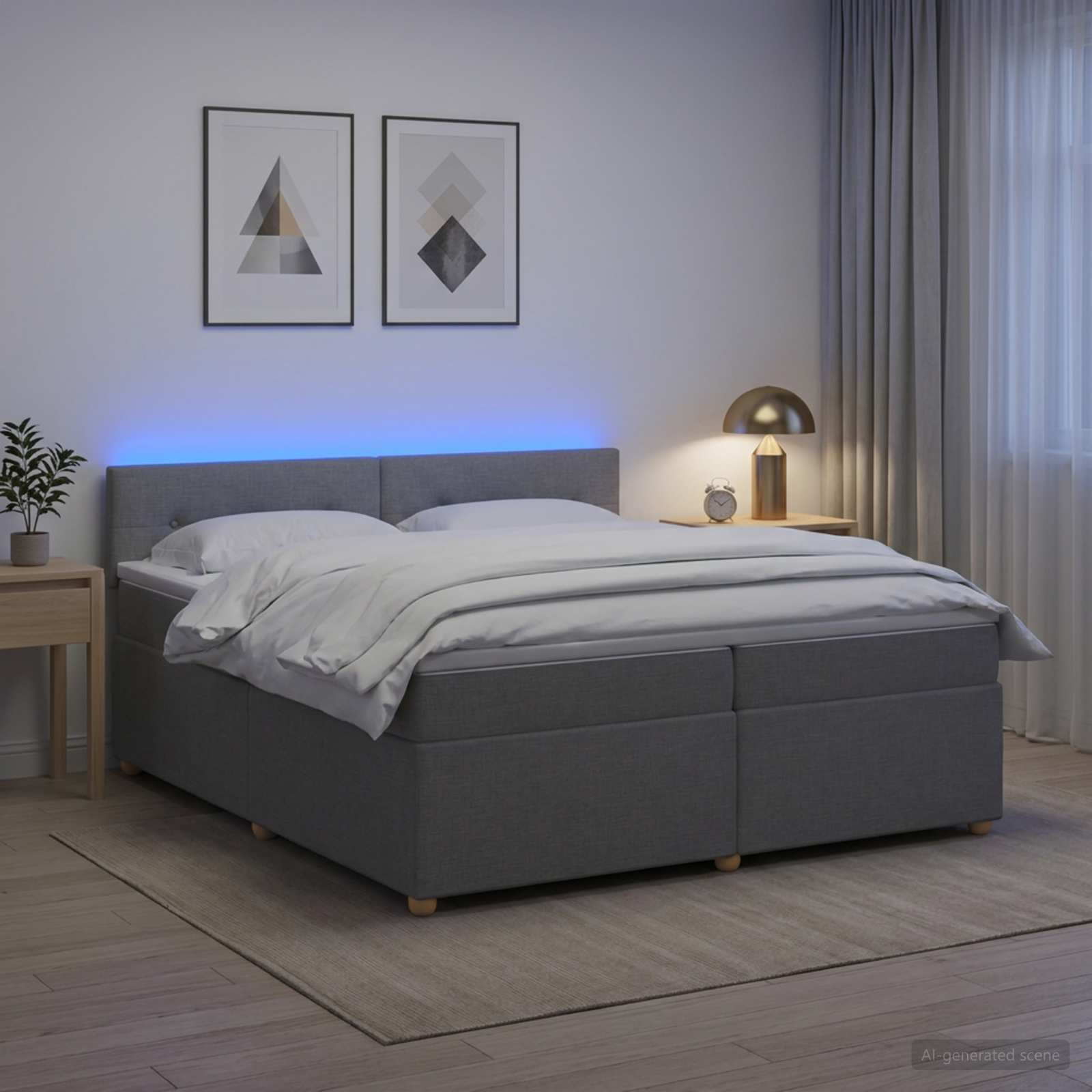 Κρεβάτι box spring με στρώμα Ανοιχτό γκρι 200 x 200 cm Ύφασμα - Pakobazaar