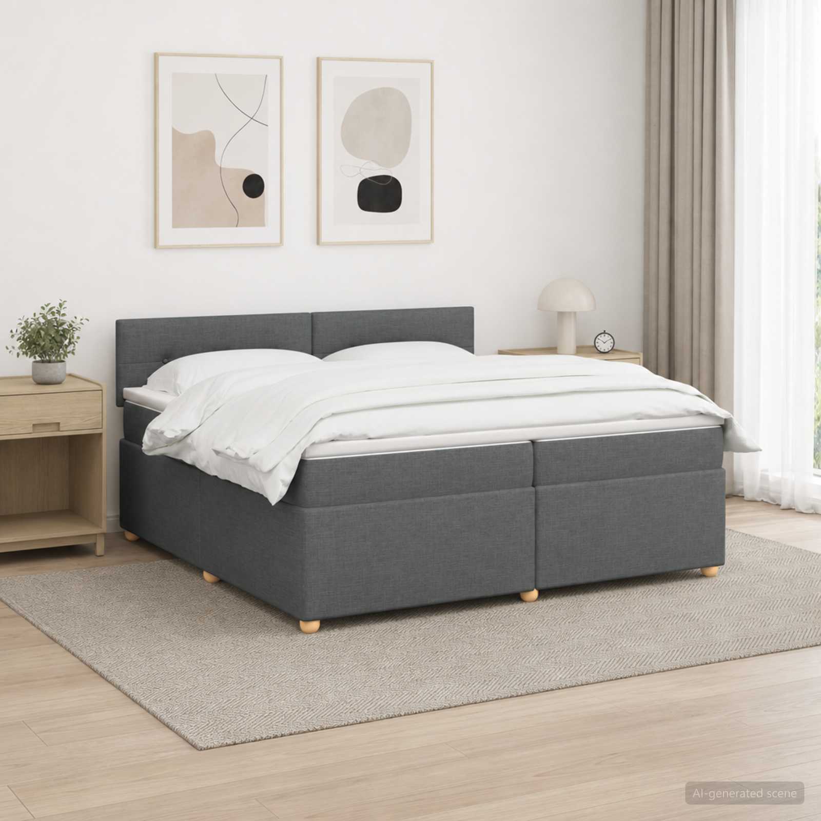Κρεβάτι box spring με στρώμα Σκούρο Γκρι 200 x 200 cm Ύφασμα - Pakobazaar