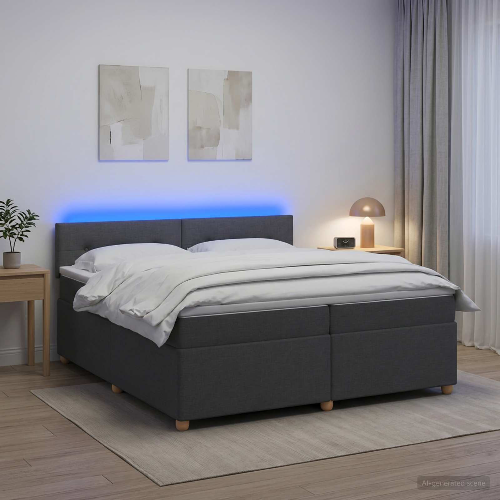 Κρεβάτι box spring με στρώμα Σκούρο Γκρι 200 x 200 cm Ύφασμα - Pakobazaar