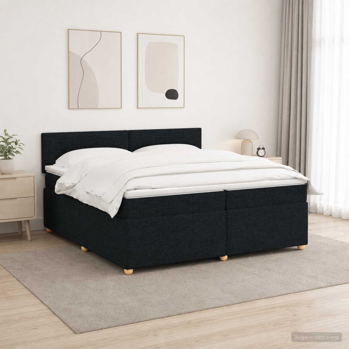 Κρεβάτι box spring με στρώμα Μαύρο 200 x 200 cm Ύφασμα - Pakobazaar