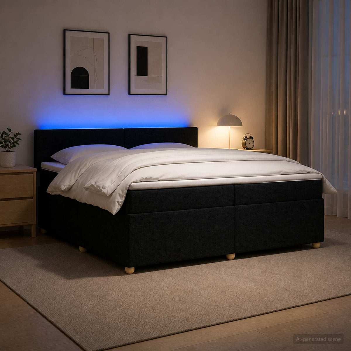 Κρεβάτι box spring με στρώμα Μαύρο 200 x 200 cm Ύφασμα - Pakobazaar