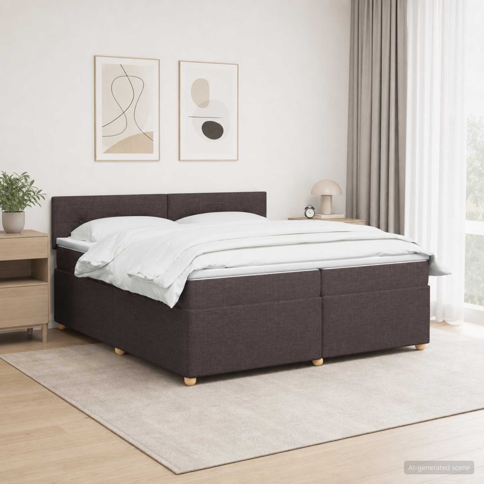 Κρεβάτι box spring με στρώμα Σκούρο Καφέ 200 x 200 cm Ύφασμα - Pakobazaar