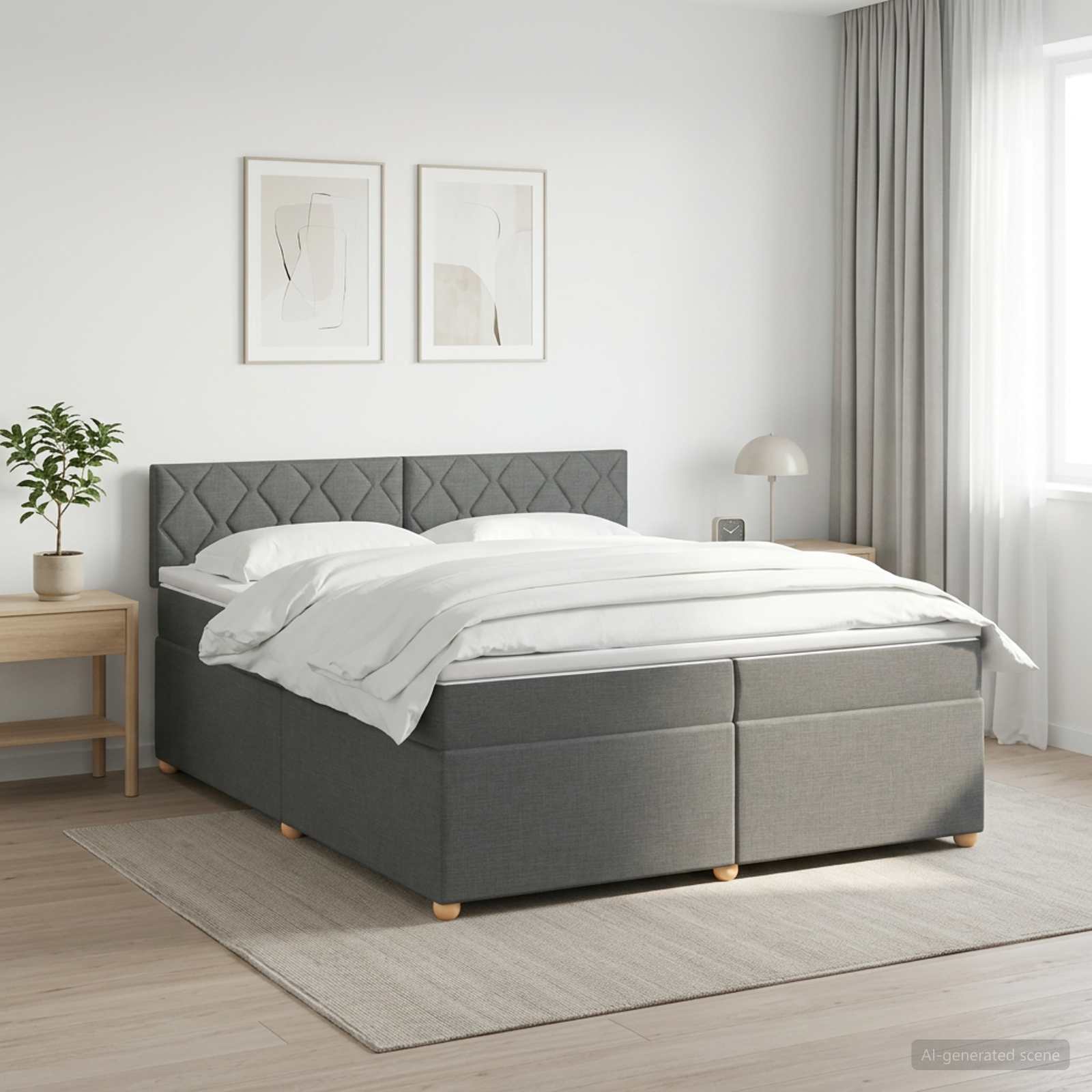 Κρεβάτι box spring με στρώμα Σκούρο Γκρι 200 x 200 cm Ύφασμα - Pakobazaar