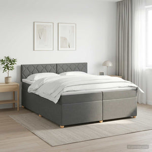 Κρεβάτι box spring με στρώμα Σκούρο Γκρι 200 x 200 cm Ύφασμα - Pakobazaar