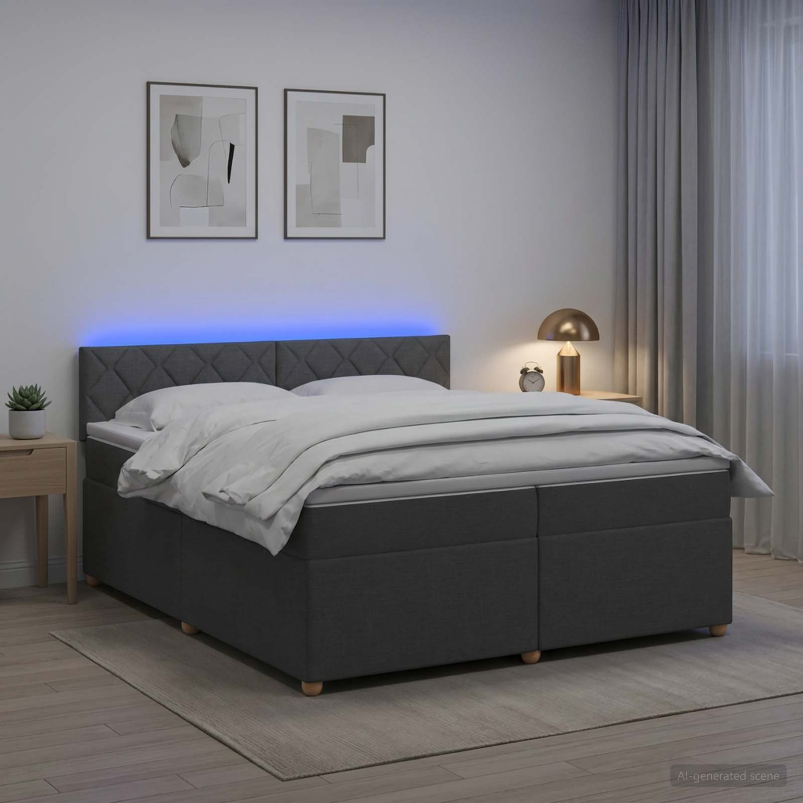 Κρεβάτι box spring με στρώμα Σκούρο Γκρι 200 x 200 cm Ύφασμα - Pakobazaar