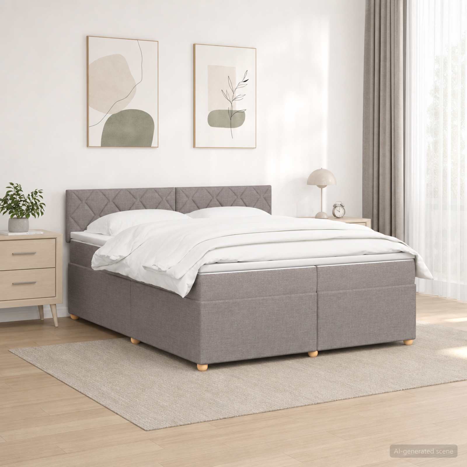 Κρεβάτι box spring με στρώμα Taupe 200 x 200 cm Ύφασμα - Pakobazaar