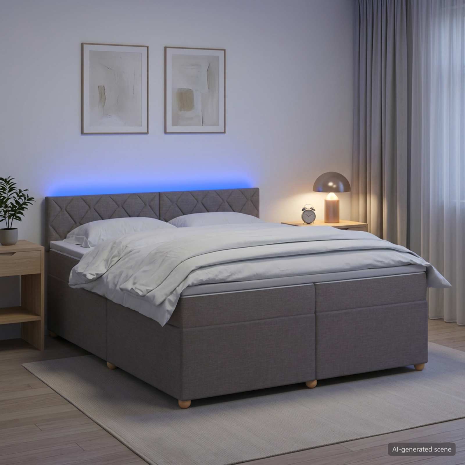 Κρεβάτι box spring με στρώμα Taupe 200 x 200 cm Ύφασμα - Pakobazaar