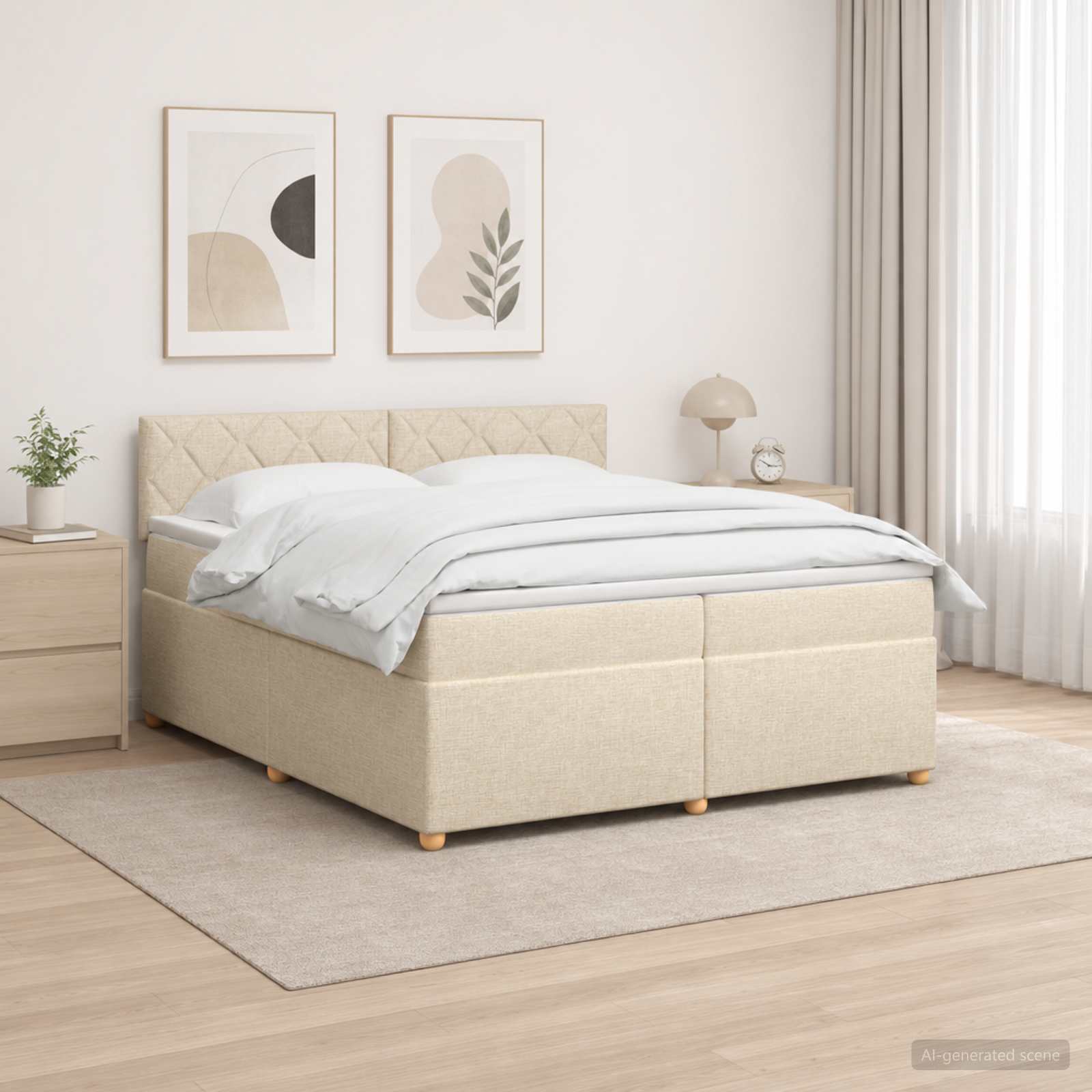 Κρεβάτι box spring με στρώμα Κρεμ 200 x 200 cm Ύφασμα - Pakobazaar