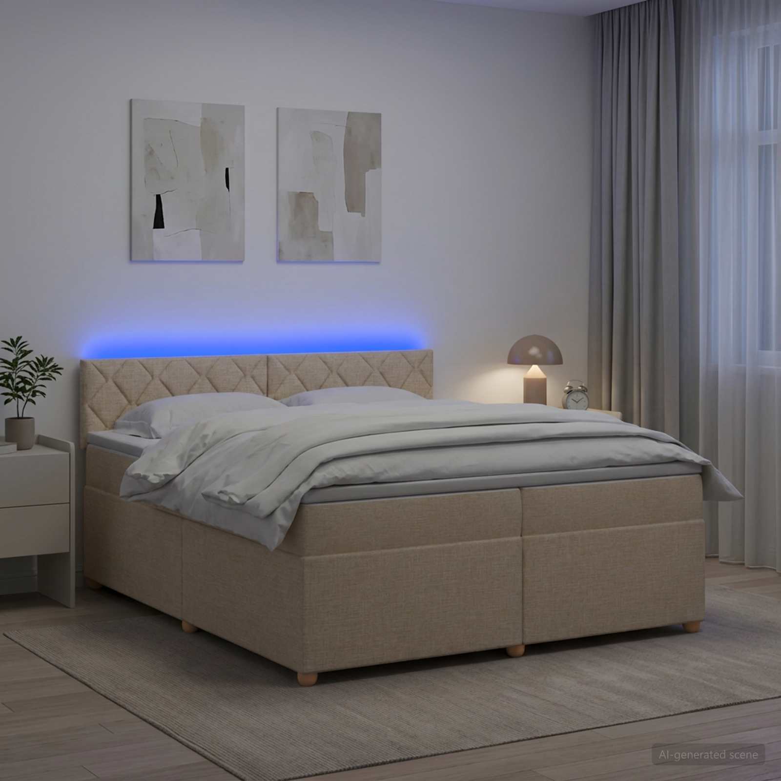 Κρεβάτι box spring με στρώμα Κρεμ 200 x 200 cm Ύφασμα - Pakobazaar
