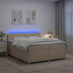 Κρεβάτι box spring με στρώμα Κρεμ 200 x 200 cm Ύφασμα - Pakobazaar