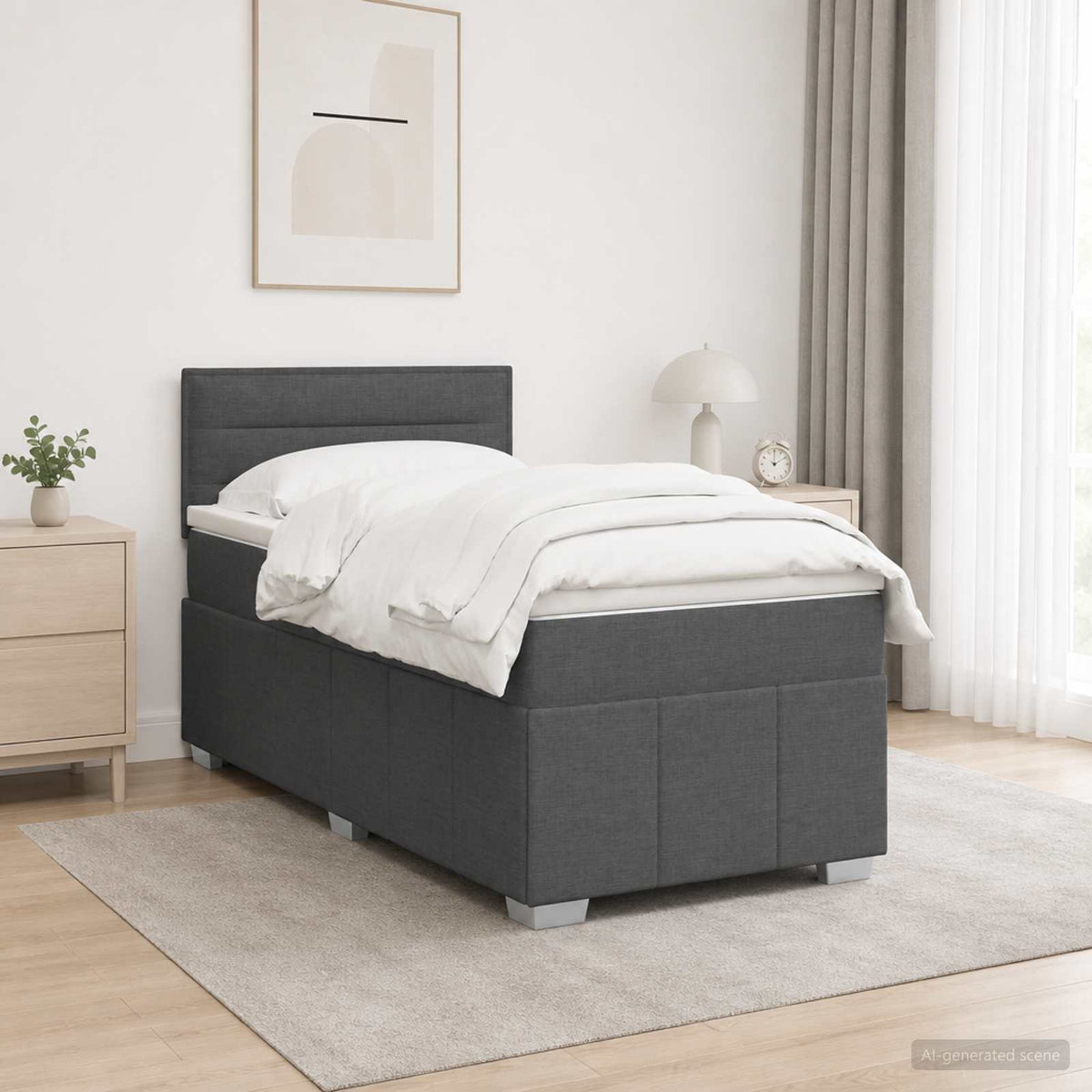 Κρεβάτι box spring με στρώμα Σκούρο Γκρι 90 x 200 cm Ύφασμα - Pakobazaar