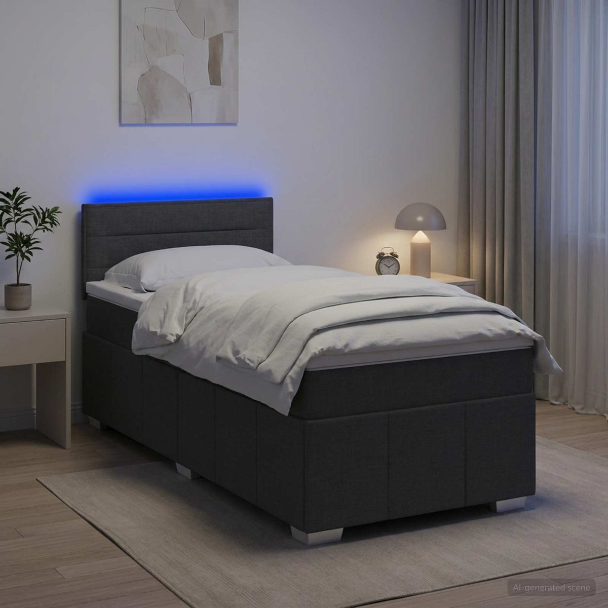 Κρεβάτι box spring με στρώμα Σκούρο Γκρι 100 x 200 cm Ύφασμα - Pakobazaar