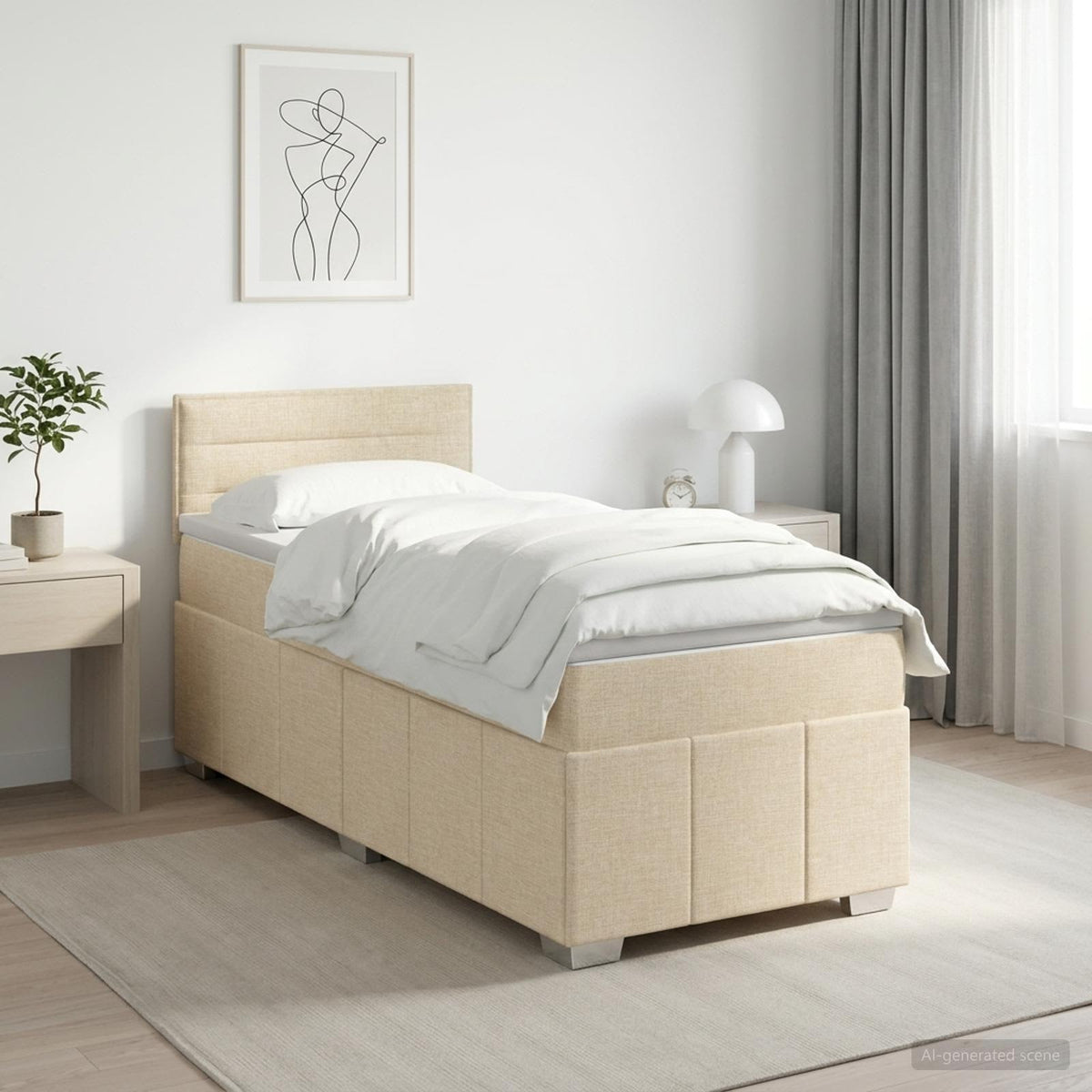 Κρεβάτι box spring με στρώμα Κρεμ 90 x 200 cm Ύφασμα - Pakobazaar
