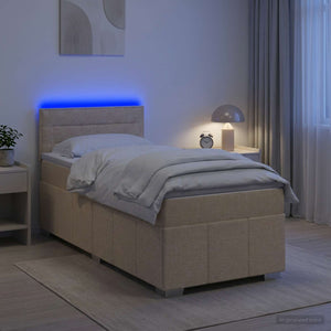 Κρεβάτι box spring με στρώμα Κρεμ 90 x 200 cm Ύφασμα - Pakobazaar