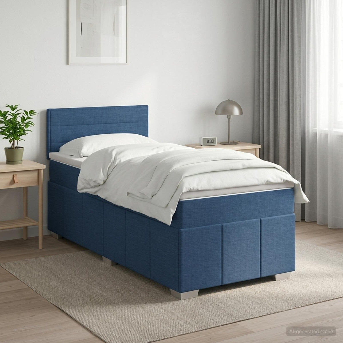 Κρεβάτι box spring με στρώμα Μπλε 90 x 200 cm Ύφασμα - Pakobazaar