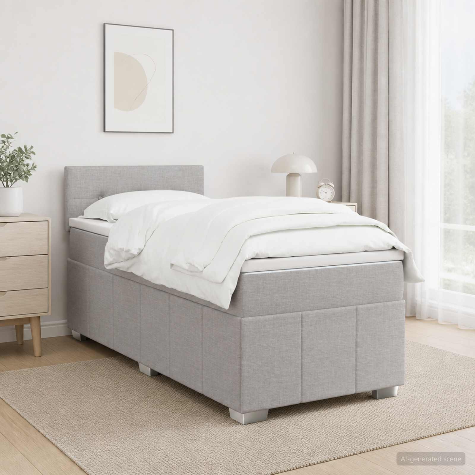 Κρεβάτι box spring με στρώμα Ανοιχτό γκρι 100 x 200 cm Ύφασμα