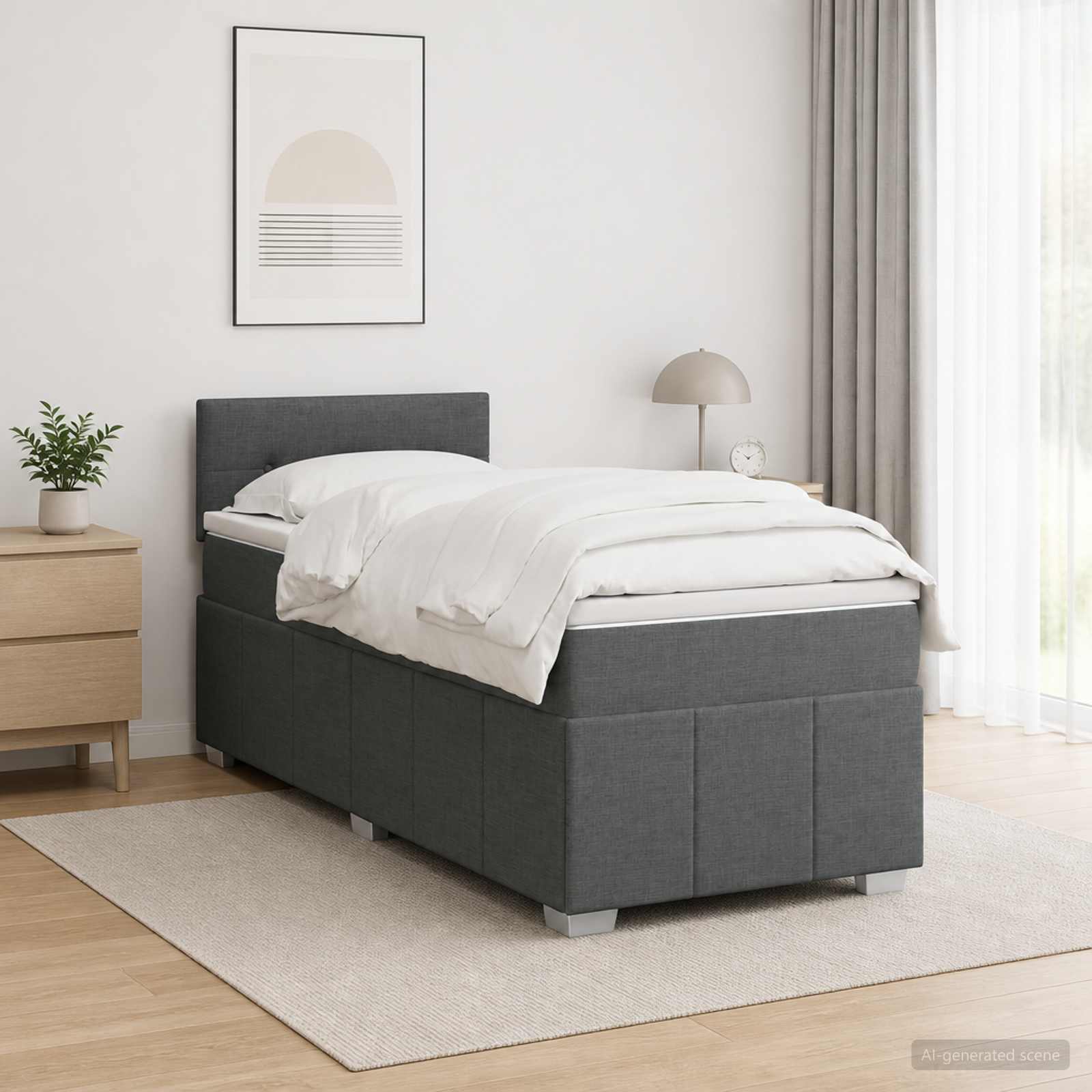 Κρεβάτι box spring με στρώμα Σκούρο Γκρι 90 x 190 cm Ύφασμα - Pakobazaar