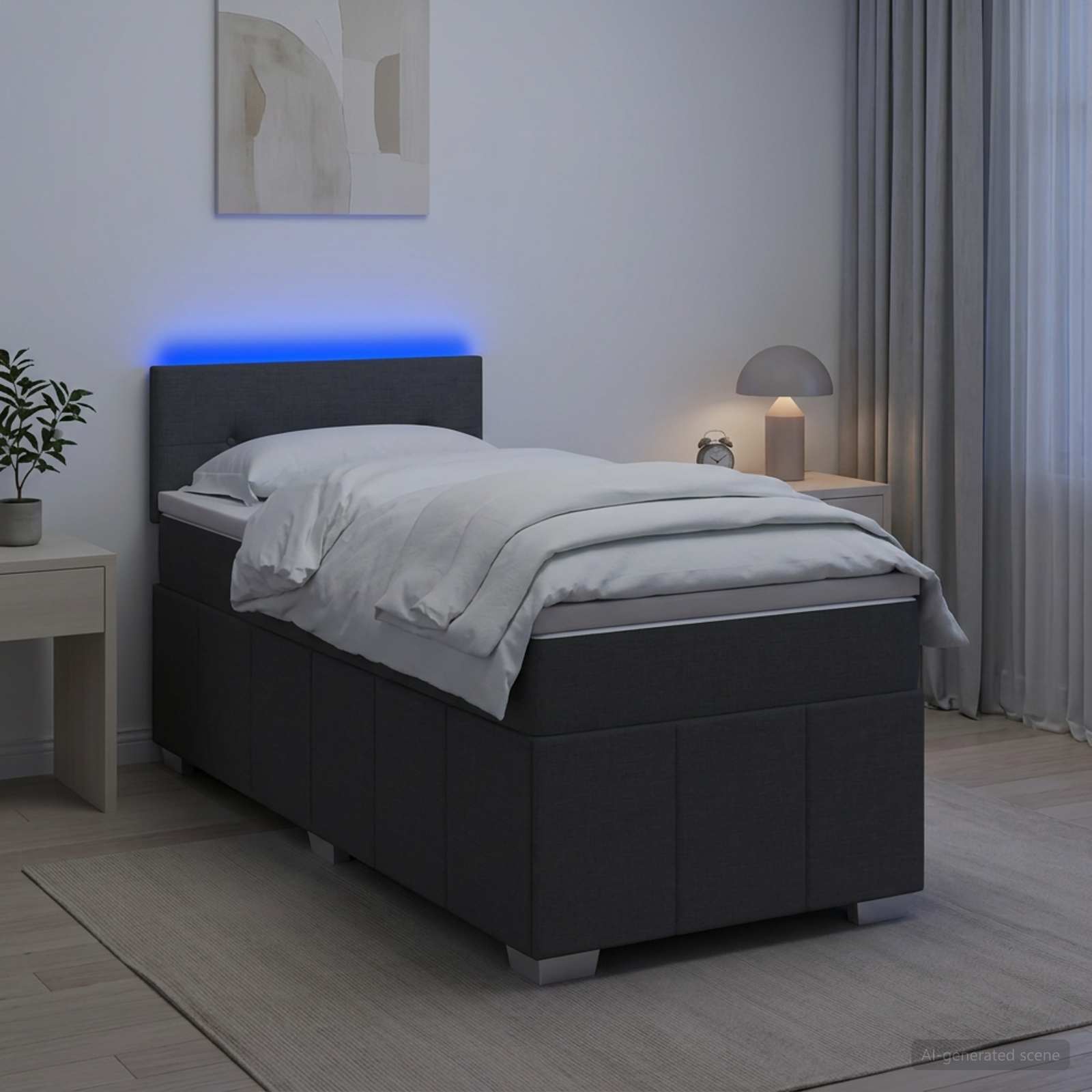 Κρεβάτι box spring με στρώμα Σκούρο Γκρι 90 x 190 cm Ύφασμα - Pakobazaar