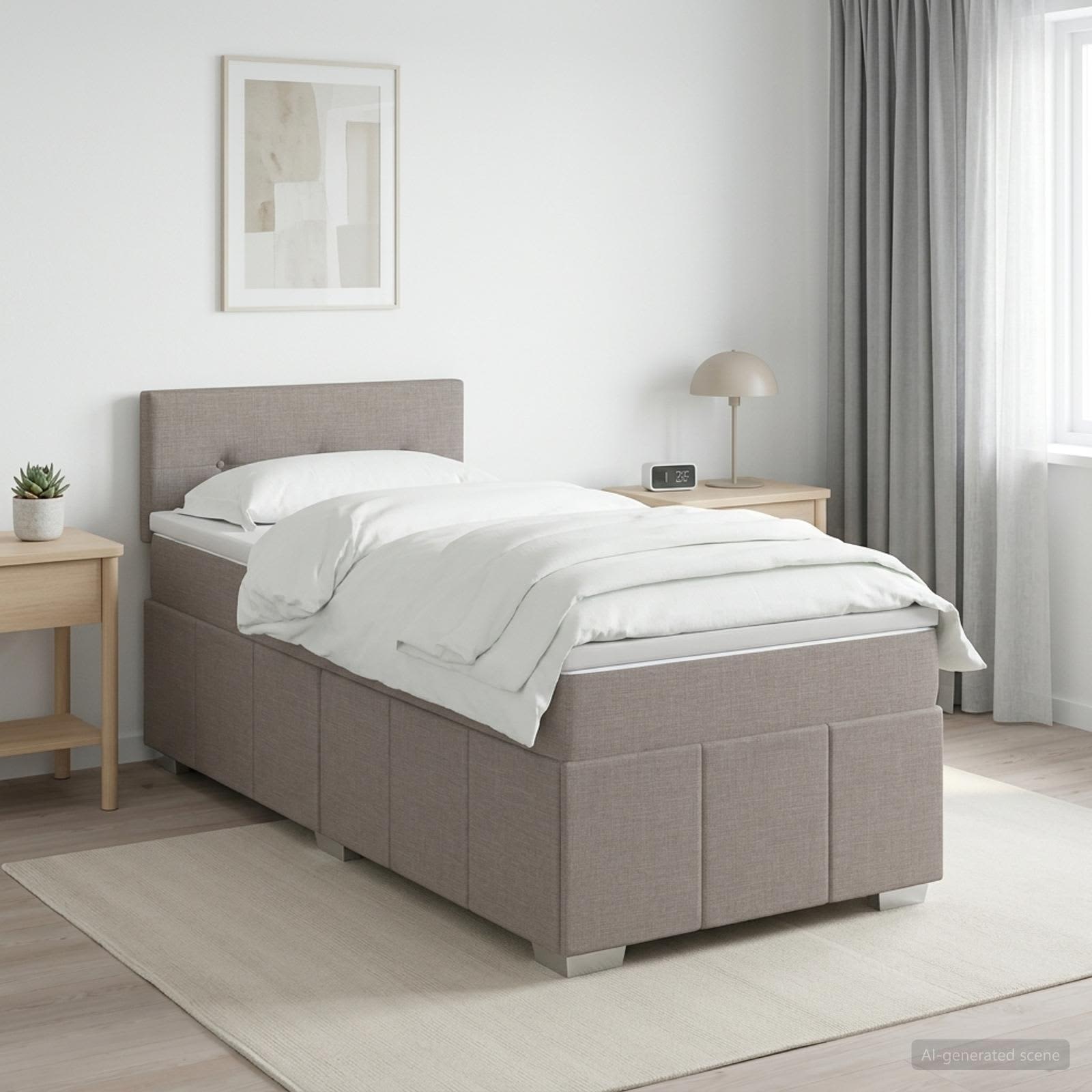 Κρεβάτι box spring με στρώμα Taupe 90 x 200 cm Ύφασμα - Pakobazaar