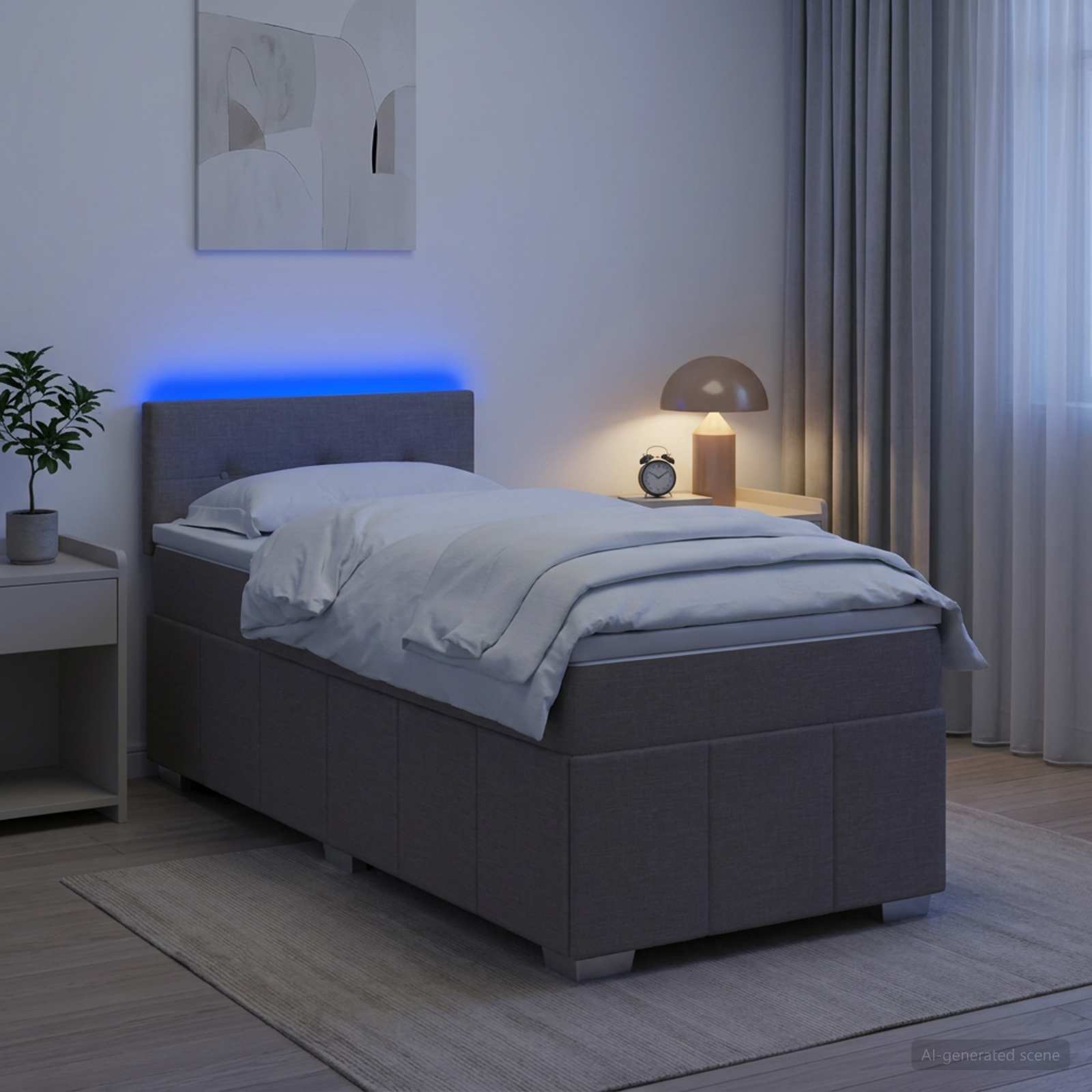Κρεβάτι box spring με στρώμα Taupe 90 x 200 cm Ύφασμα - Pakobazaar