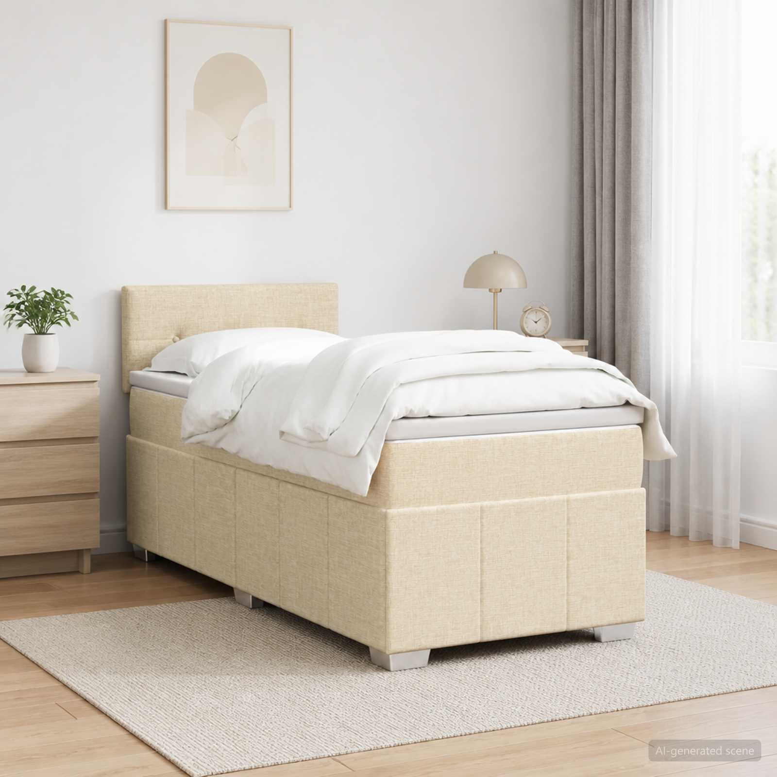 Κρεβάτι box spring με στρώμα Κρεμ 80 x 200 cm Ύφασμα - Pakobazaar