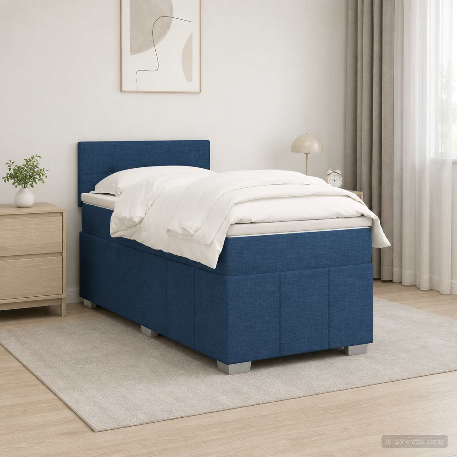 Κρεβάτι box spring με στρώμα Μπλε 100 x 200 cm Ύφασμα