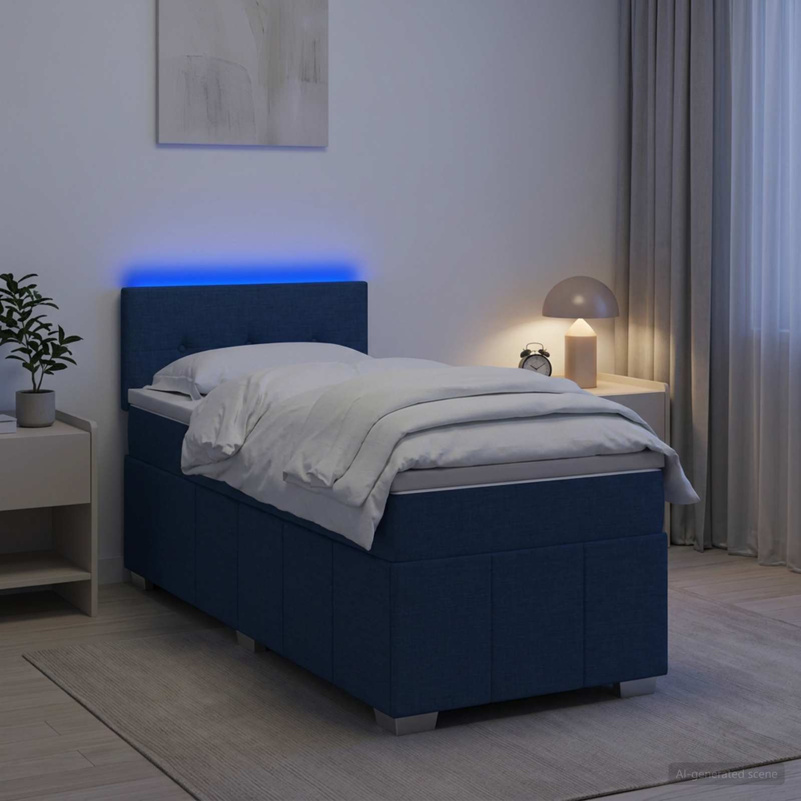 Κρεβάτι box spring με στρώμα Μπλε 100 x 200 cm Ύφασμα