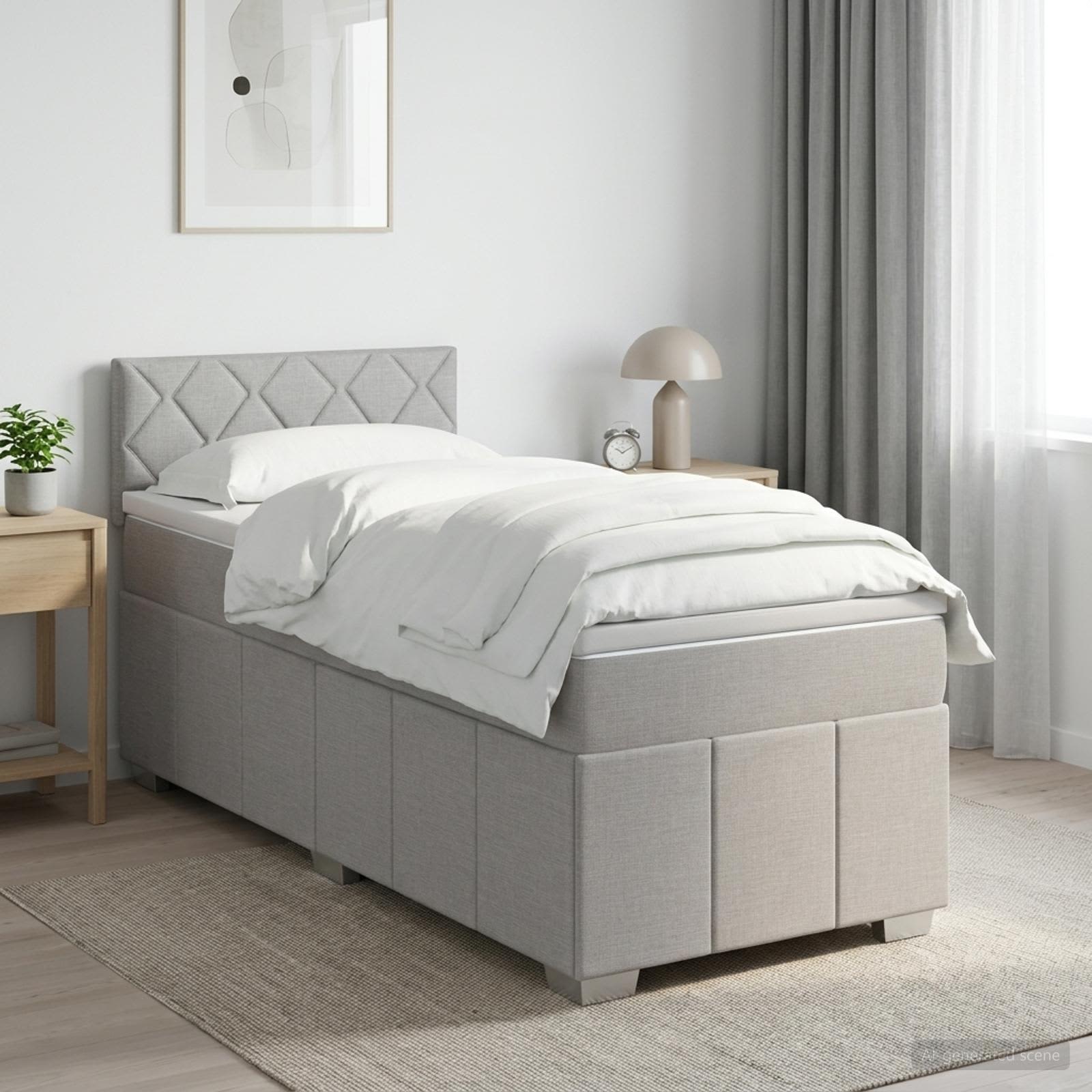 Κρεβάτι box spring με στρώμα Ανοιχτό γκρι 100 x 200 cm Ύφασμα