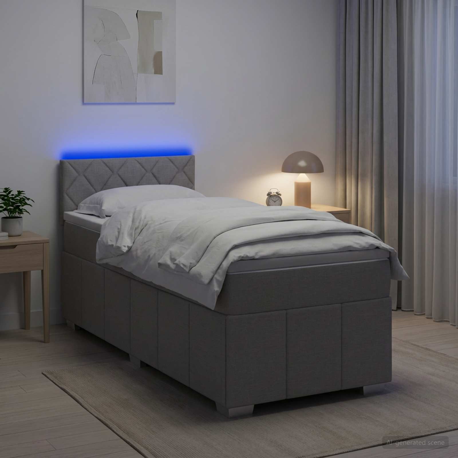 Κρεβάτι box spring με στρώμα Ανοιχτό γκρι 100 x 200 cm Ύφασμα