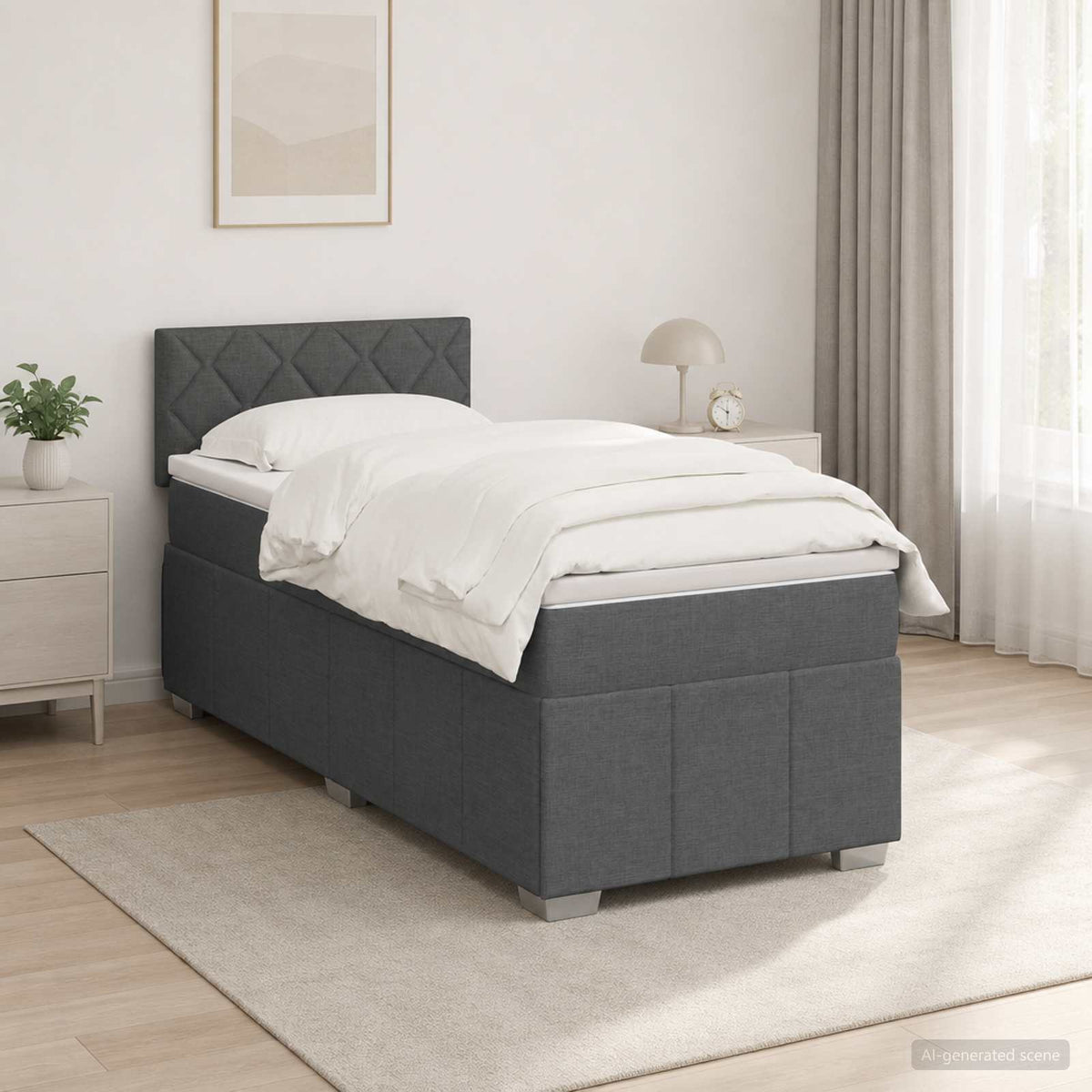 Κρεβάτι box spring με στρώμα Σκούρο Γκρι 90 x 200 cm Ύφασμα