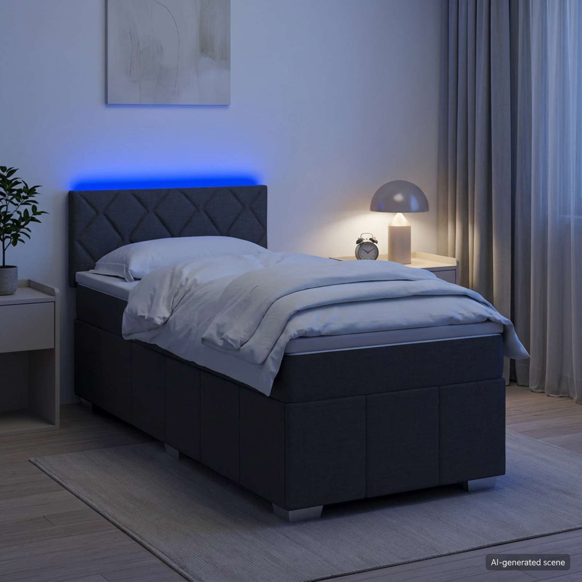 Κρεβάτι box spring με στρώμα Σκούρο Γκρι 100 x 200 cm Ύφασμα - Pakobazaar