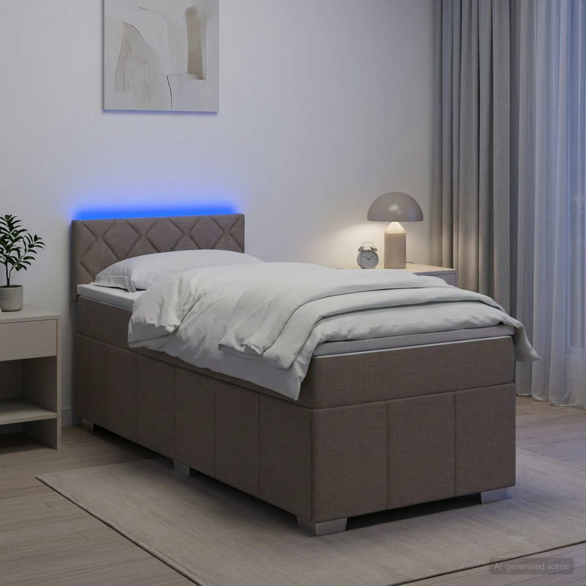 Κρεβάτι box spring με στρώμα Taupe 90 x 200 cm Ύφασμα - Pakobazaar