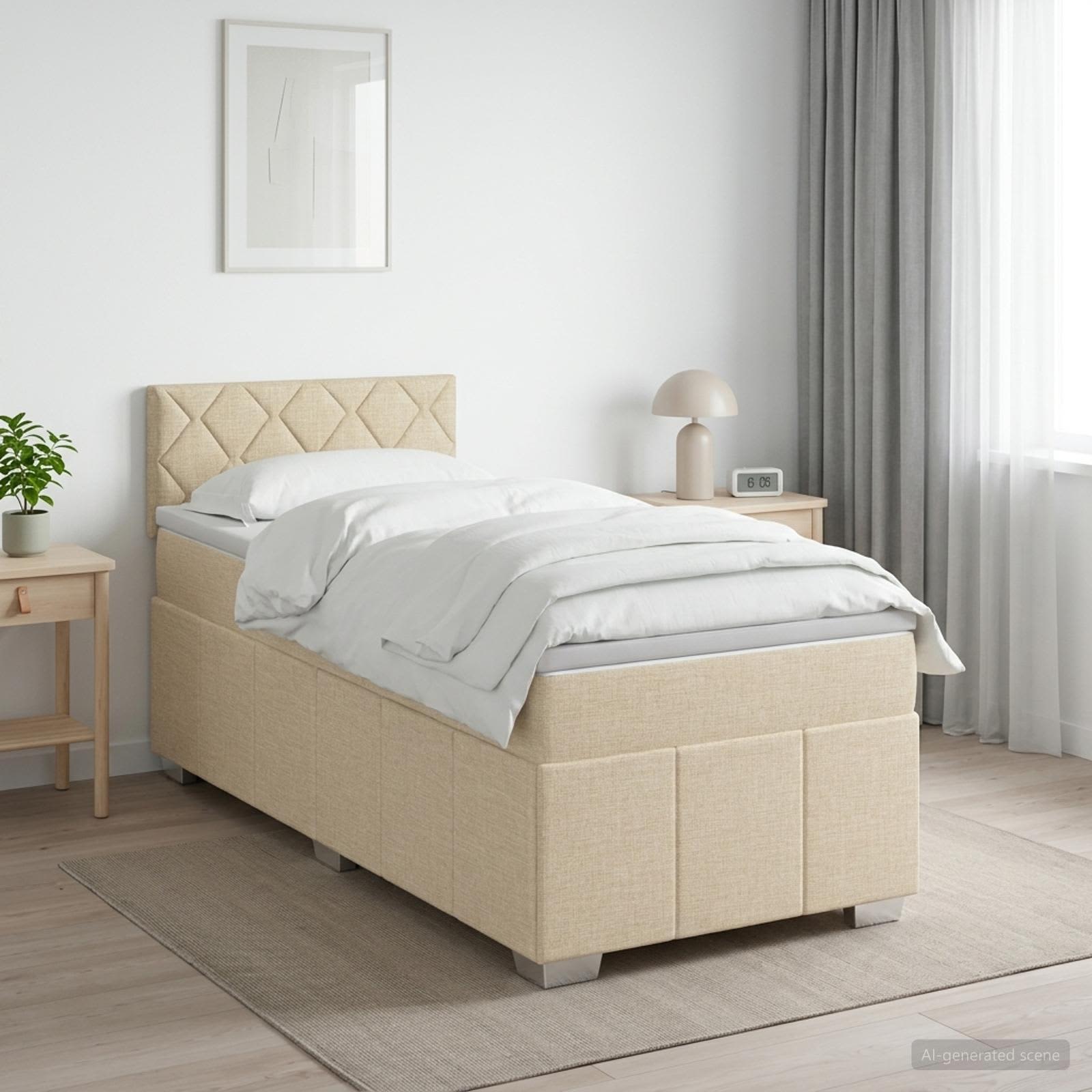 Κρεβάτι box spring με στρώμα Κρεμ 100 x 200 cm Ύφασμα