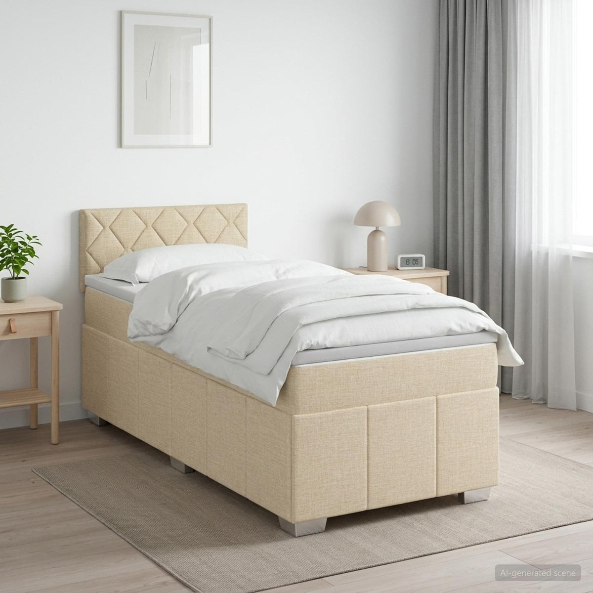 Κρεβάτι box spring με στρώμα Κρεμ 90 x 200 cm Ύφασμα - Pakobazaar