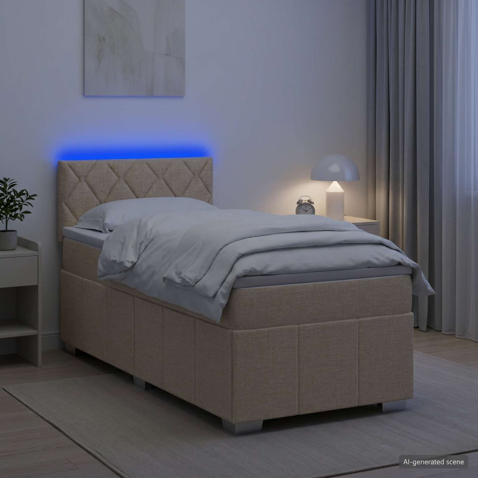 Κρεβάτι box spring με στρώμα Κρεμ 100 x 200 cm Ύφασμα