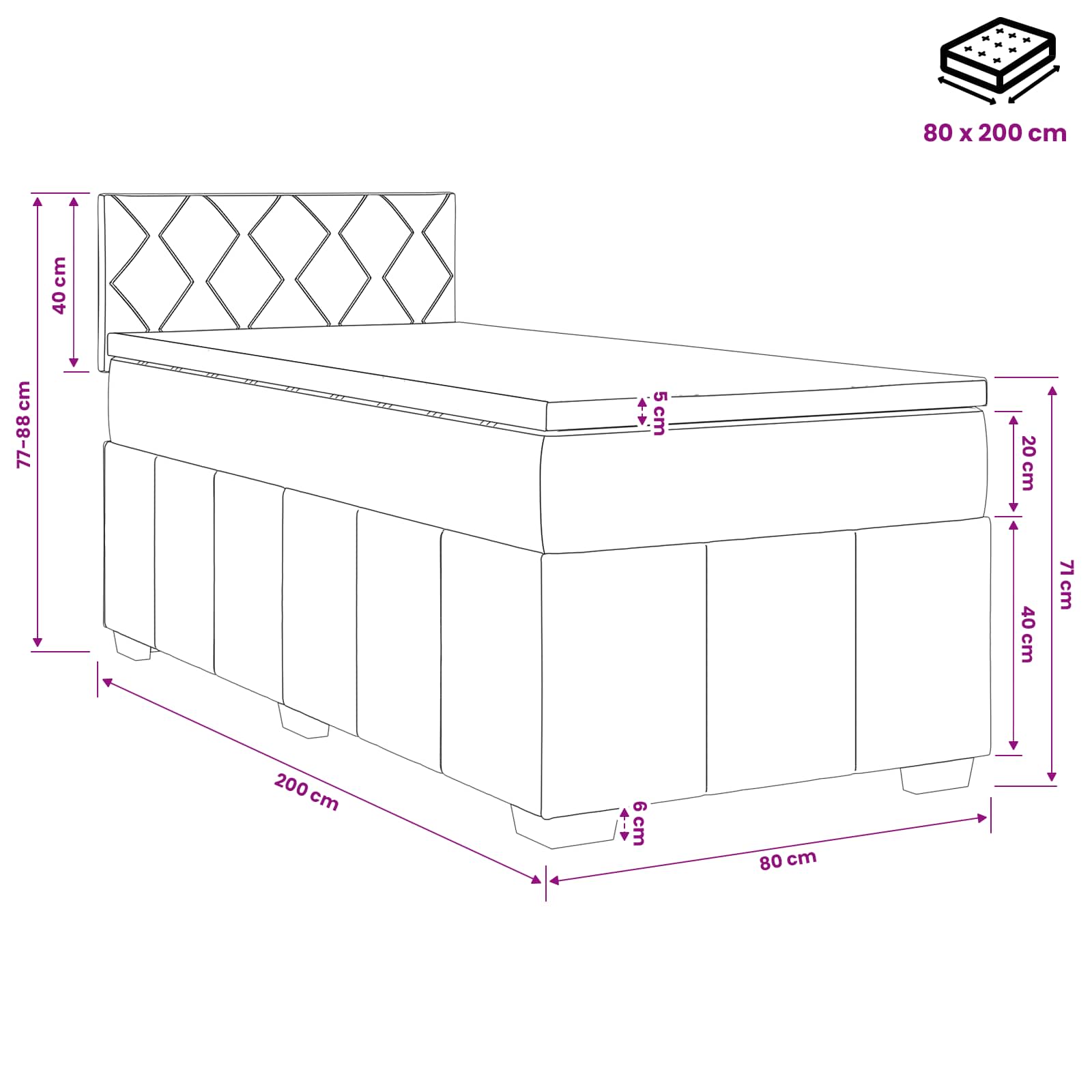 Κρεβάτι box spring με στρώμα Κρεμ 80 x 200 cm Ύφασμα - Pakobazaar