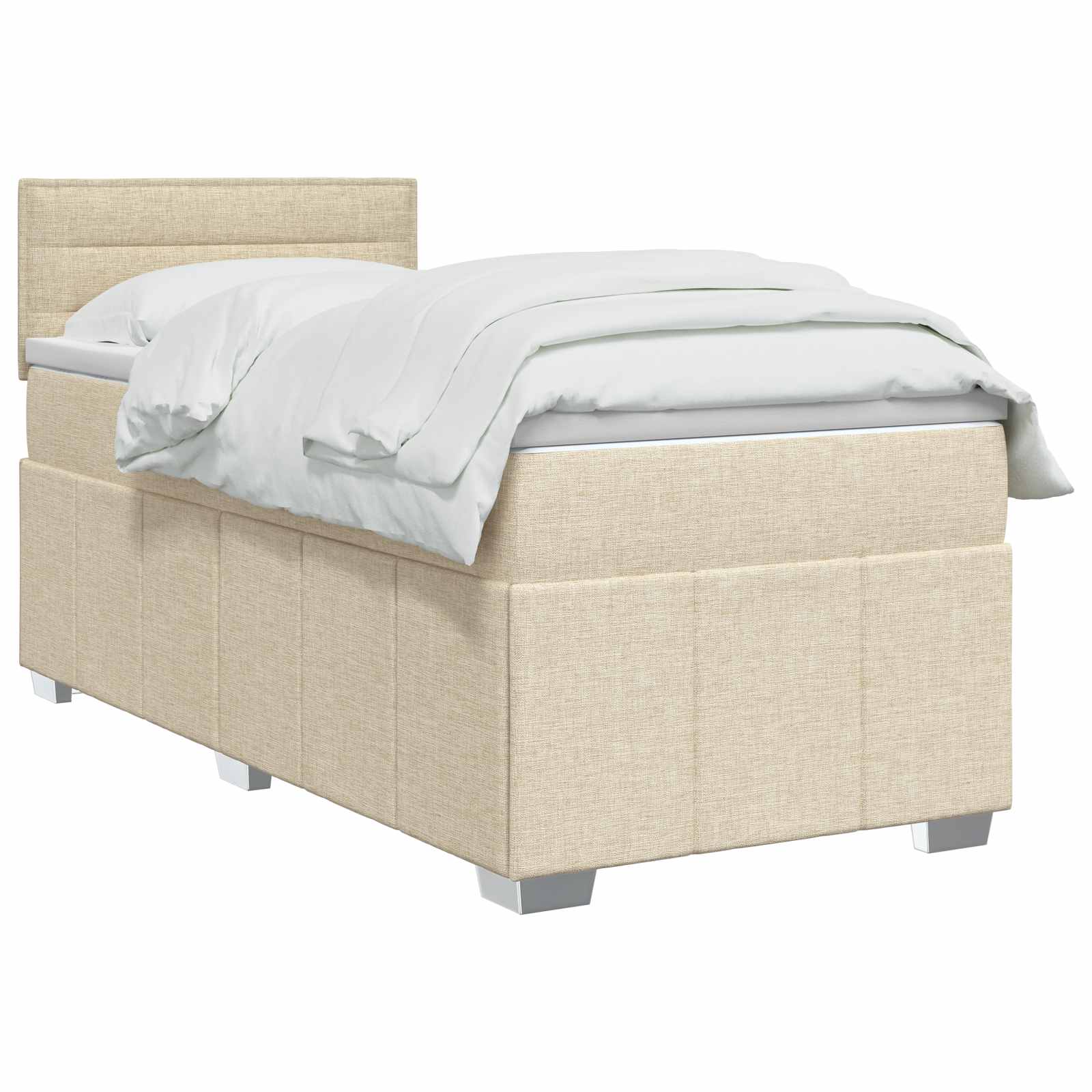Κρεβάτι box spring με στρώμα Κρεμ 90 x 190 cm Ύφασμα - Pakobazaar