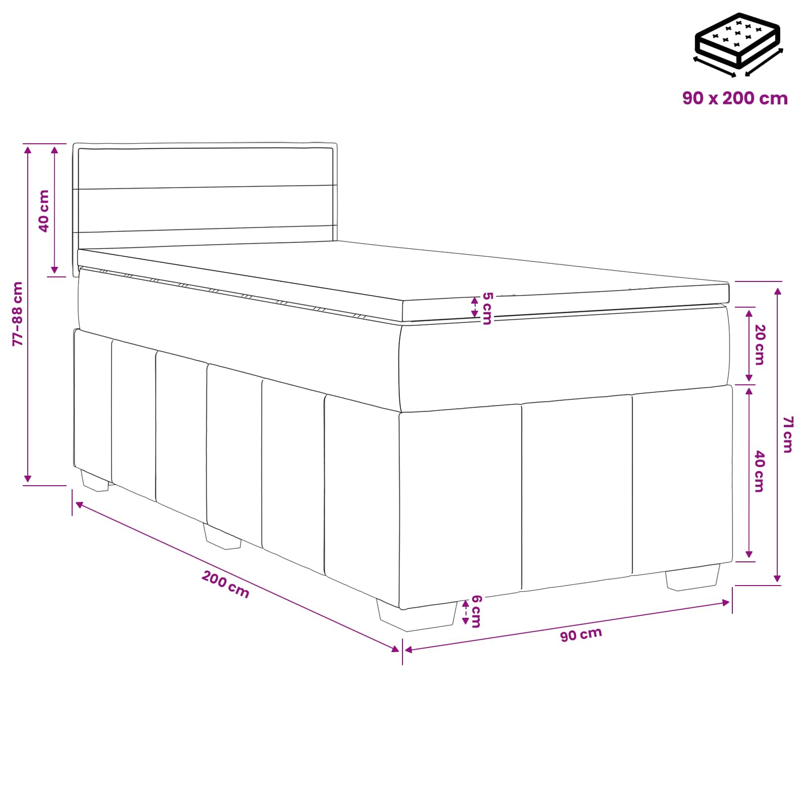 Κρεβάτι box spring με στρώμα Σκούρο Καφέ 90 x 200 cm Ύφασμα - Pakobazaar