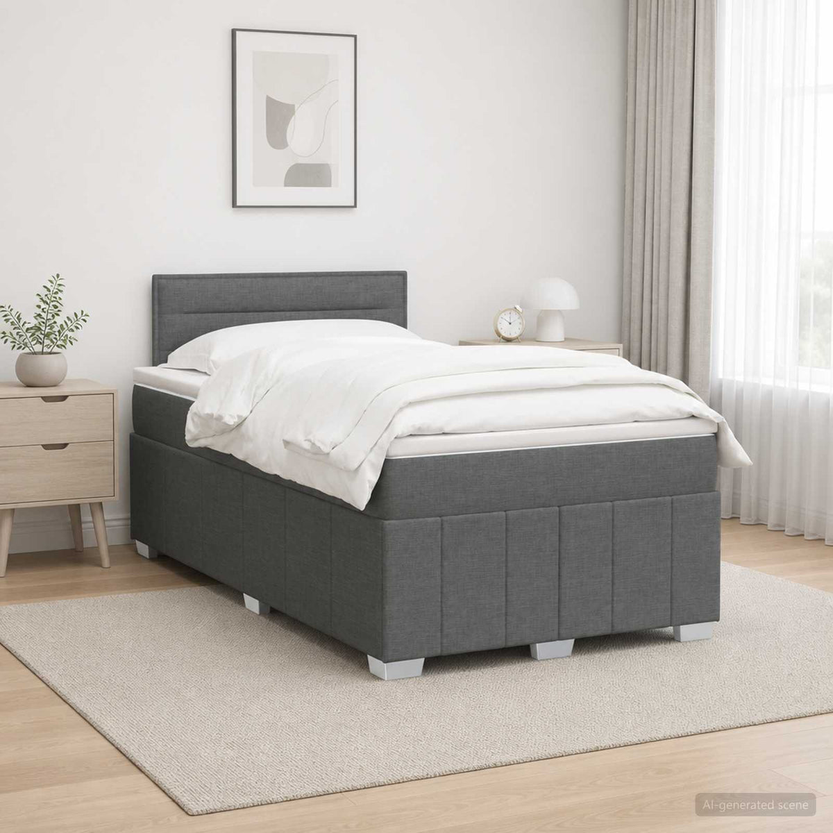 Κρεβάτι box spring με στρώμα Σκούρο Γκρι 120 x 200 cm Ύφασμα - Pakobazaar