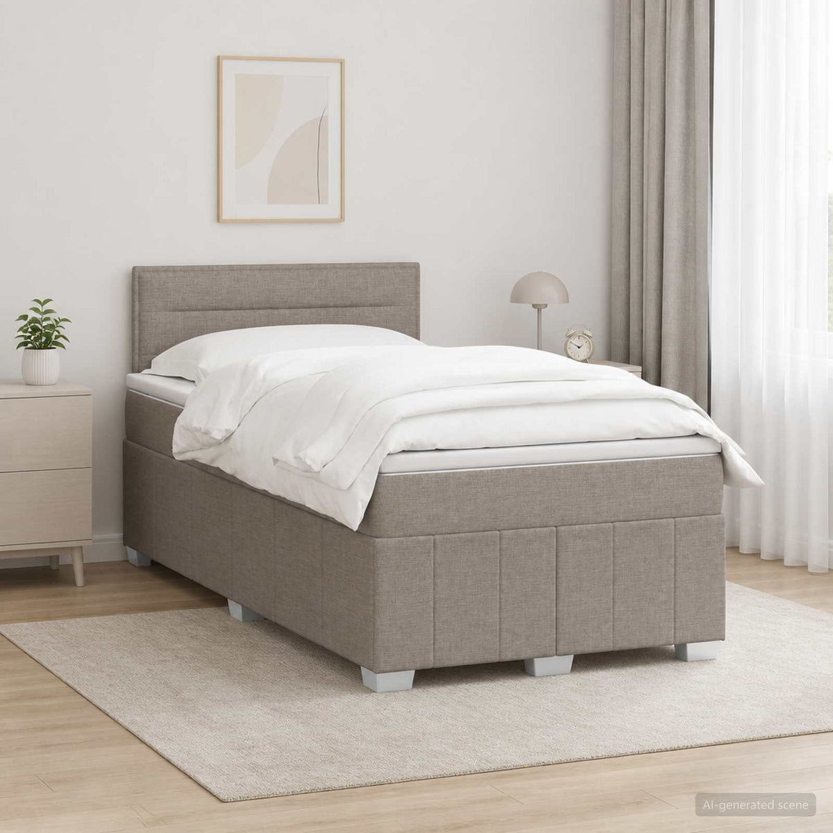 Κρεβάτι box spring με στρώμα Taupe 120 x 190 cm Ύφασμα - Pakobazaar
