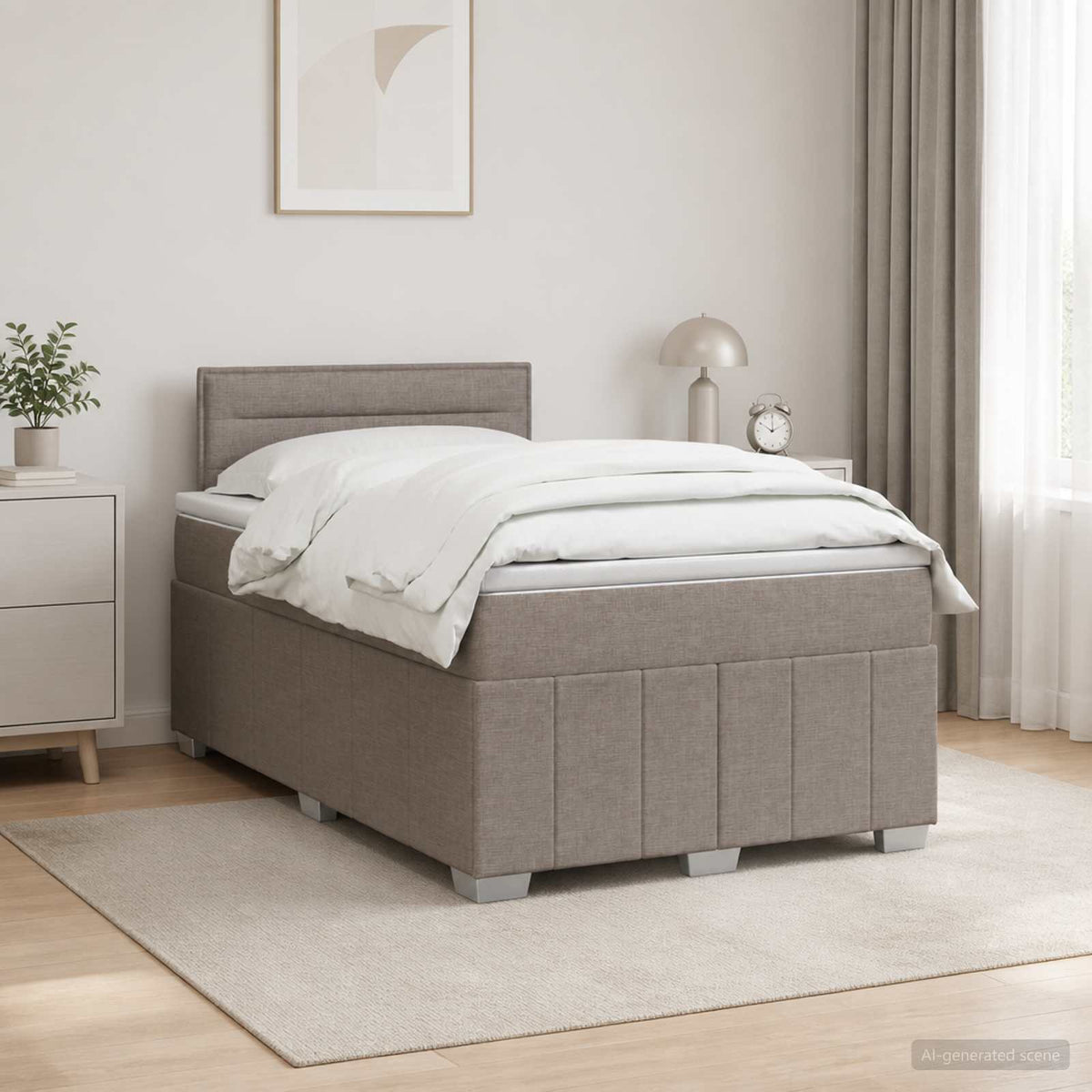 Κρεβάτι box spring με στρώμα Taupe 120 x 190 cm Ύφασμα - Pakobazaar