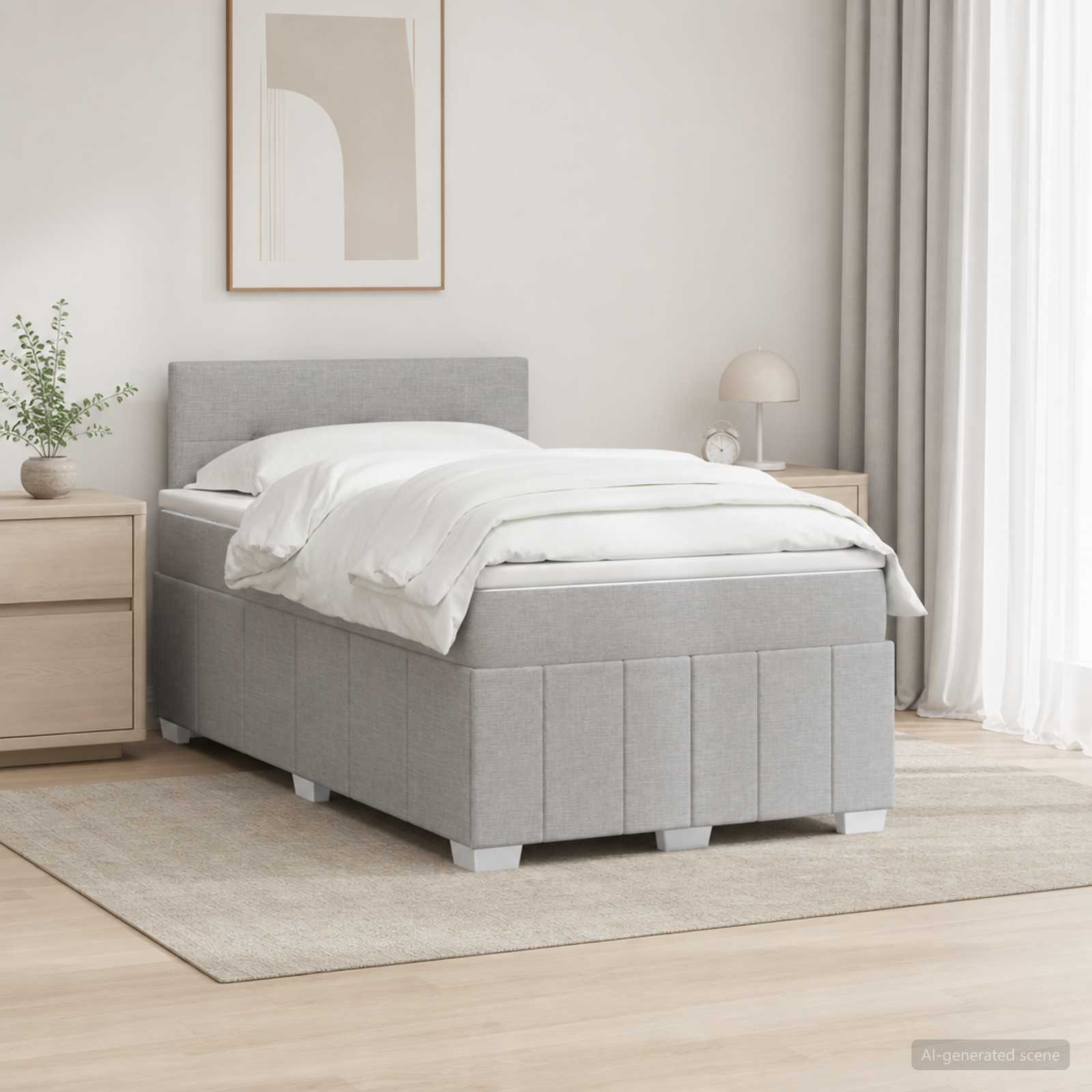 Κρεβάτι box spring με στρώμα Ανοιχτό γκρι 120 x 190 cm Ύφασμα - Pakobazaar