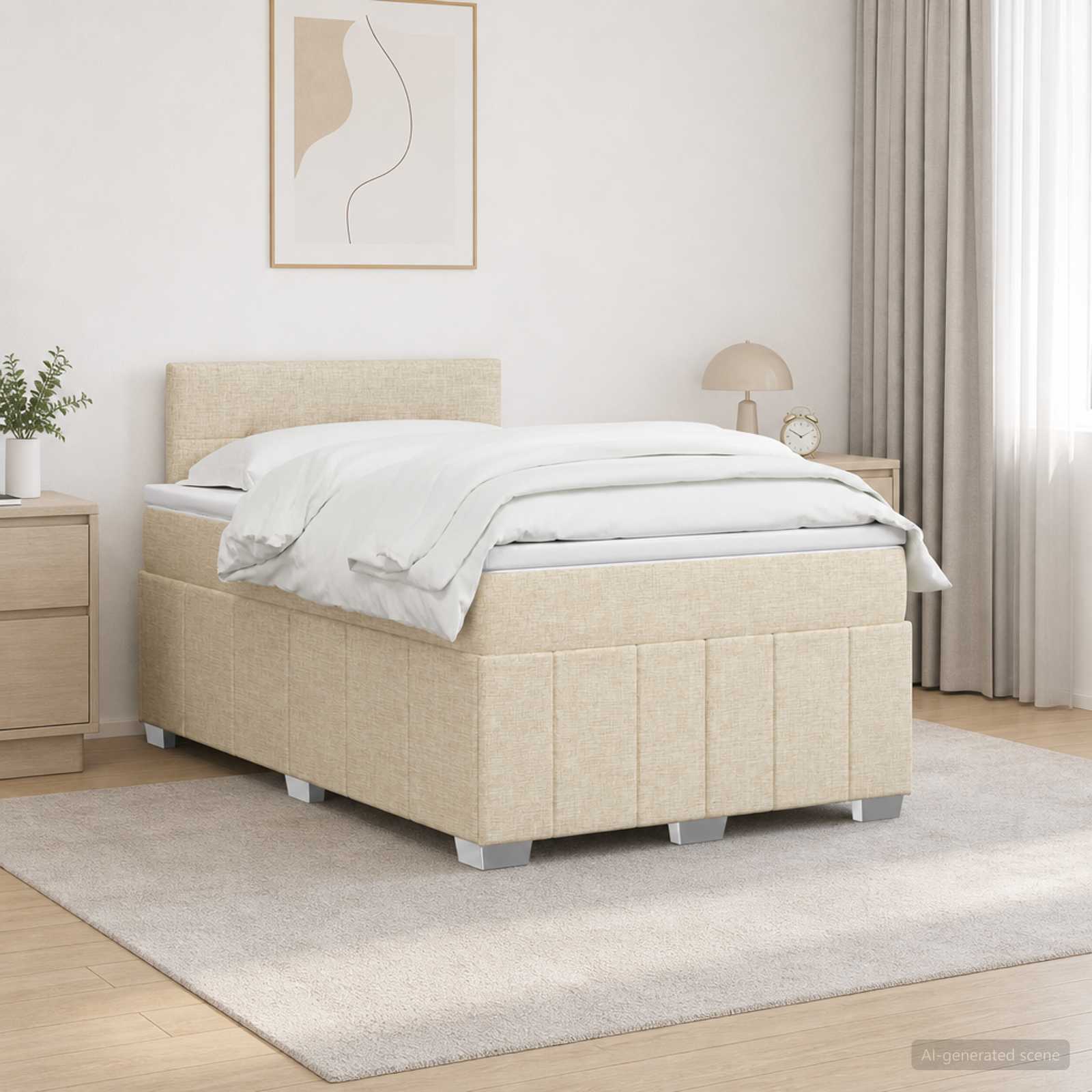Κρεβάτι box spring με στρώμα Κρεμ 120 x 190 cm Ύφασμα