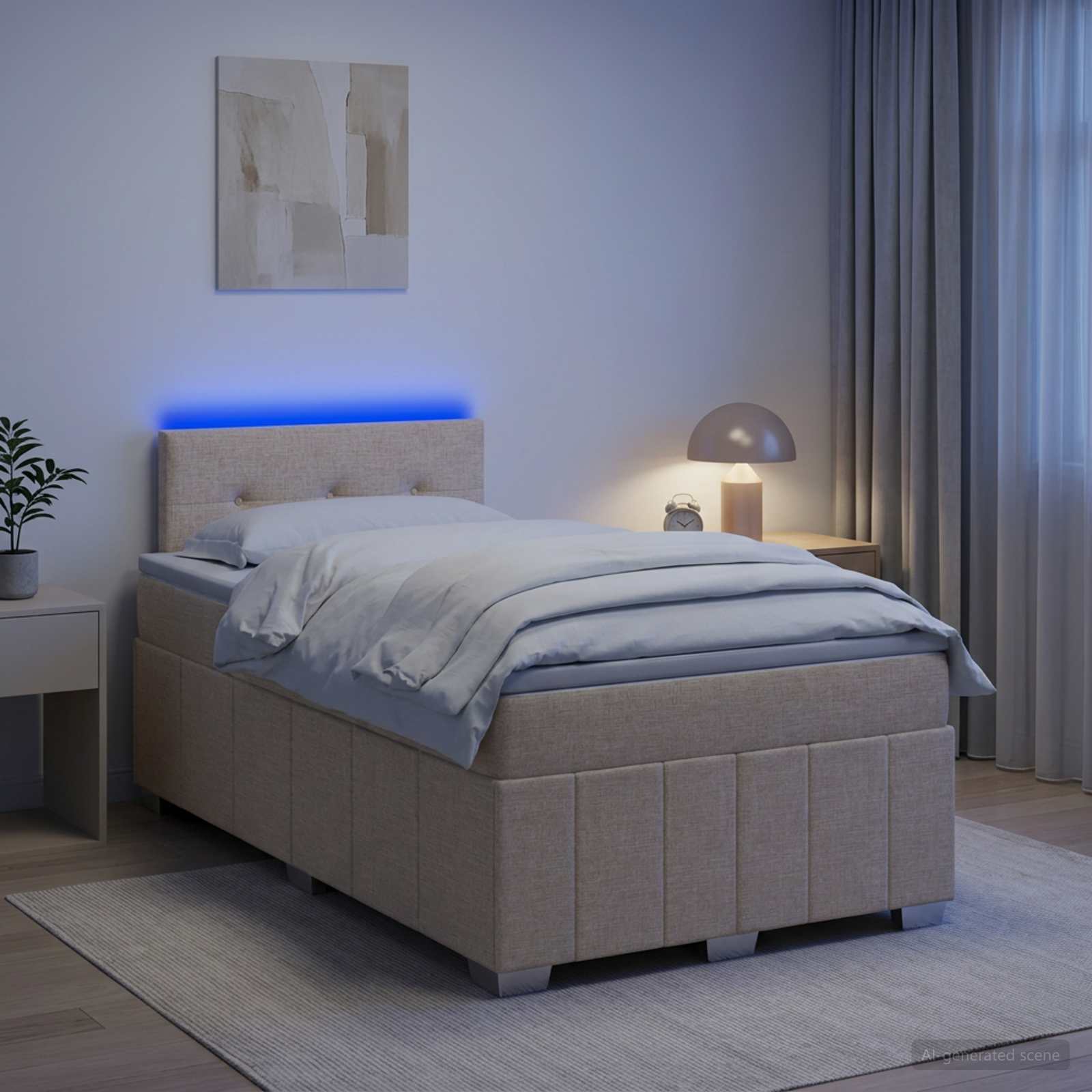 Κρεβάτι box spring με στρώμα Κρεμ 120 x 190 cm Ύφασμα